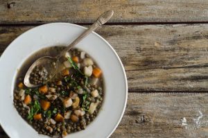 Lentil Stew with Winter Vegetables and Mustard Greens