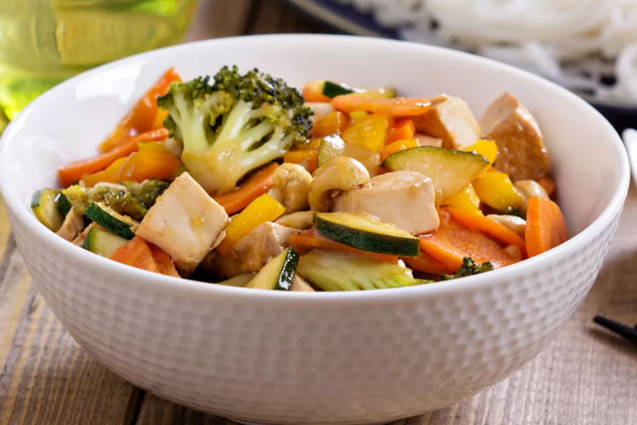 Vegan Tofu Stir-fry With Vegetables in Peanut Sauce