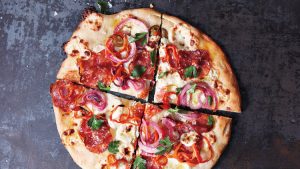 White Pizza with Pickled Onions and Peppers
