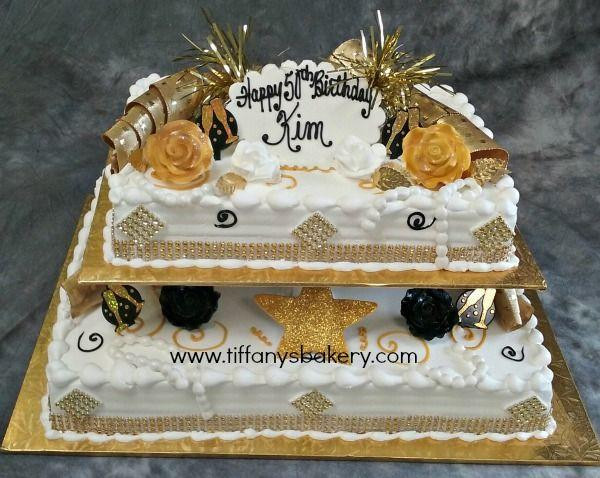 1/2 Sheet Cake
 Gold Bling on 1 4 and 1 2 sheet cake – Tiffany s Bakery