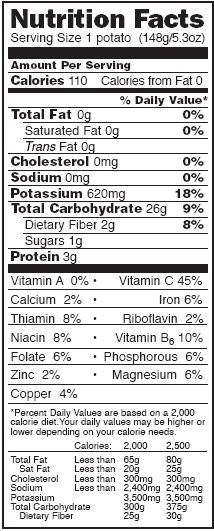 1 Potato Calories
 Potato Nutritional Facts Bushman s