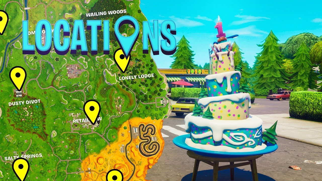 All Birthday Cake Locations
 "Dance in front of different Birthday Cakes" Challenge