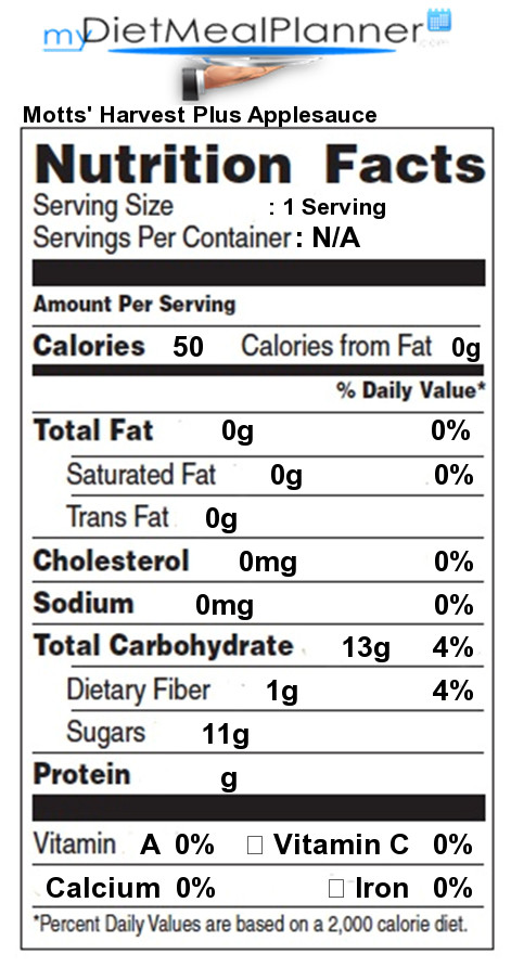 Applesauce Nutrition Facts
 Motts Harvest Plus Applesauce