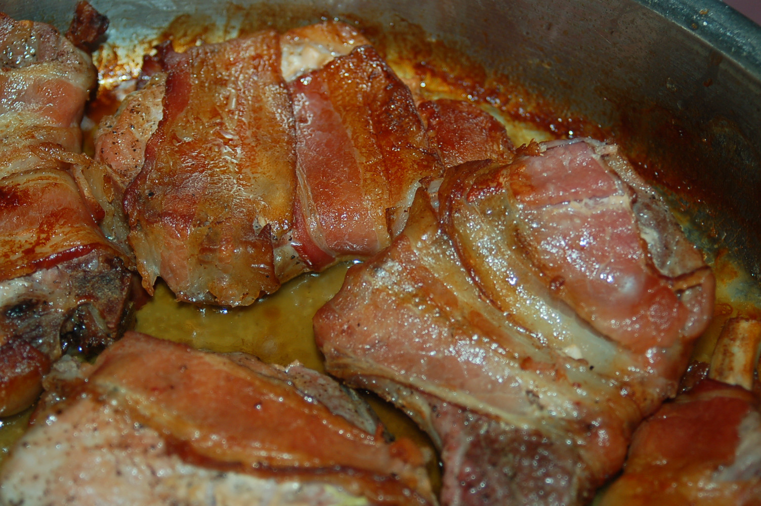 Bacon Wrapped Pork Chops
 Maureen’s Birthday Dinner bacon wrapped pork chops with