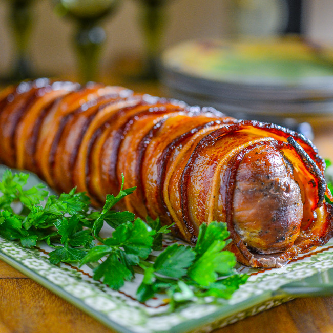 Bacon Wrapped Pork Tenderloin
 Bacon and Apple Wrapped Pork Tenderloin with Maple Apple