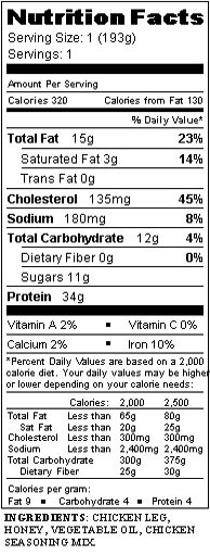 Baked Chicken Calories
 Our Menu s Nutrition Labels – CSB SJU