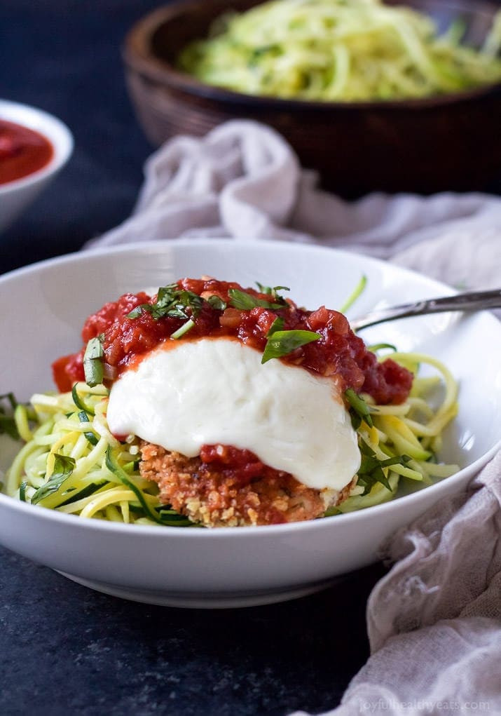Baked Chicken Parmesan
 Lighter Baked Chicken Parmesan with Zucchini Noodles