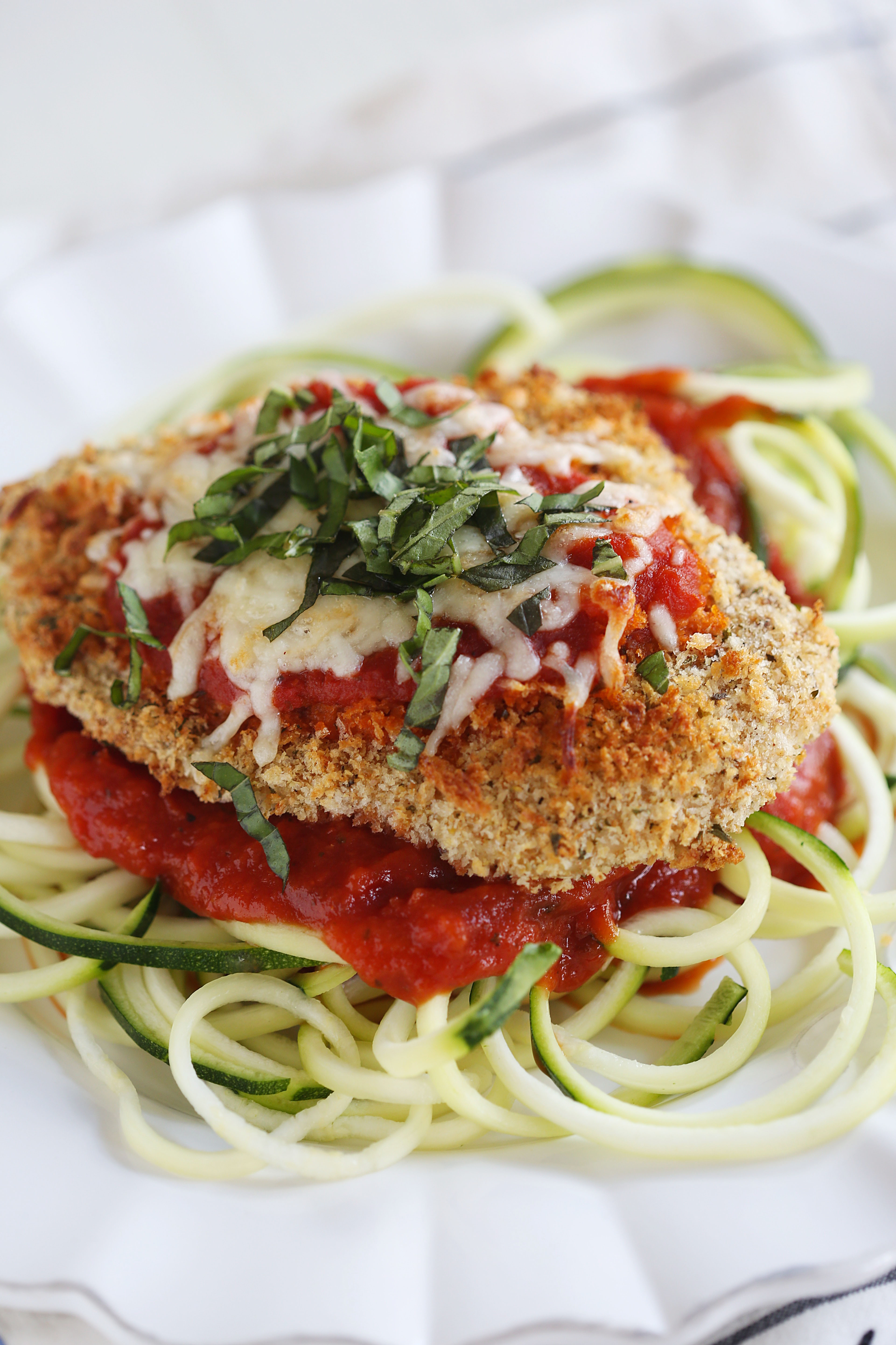 Baked Chicken Parmesan
 Baked Chicken Parmesan with Zucchini Noodles Eat