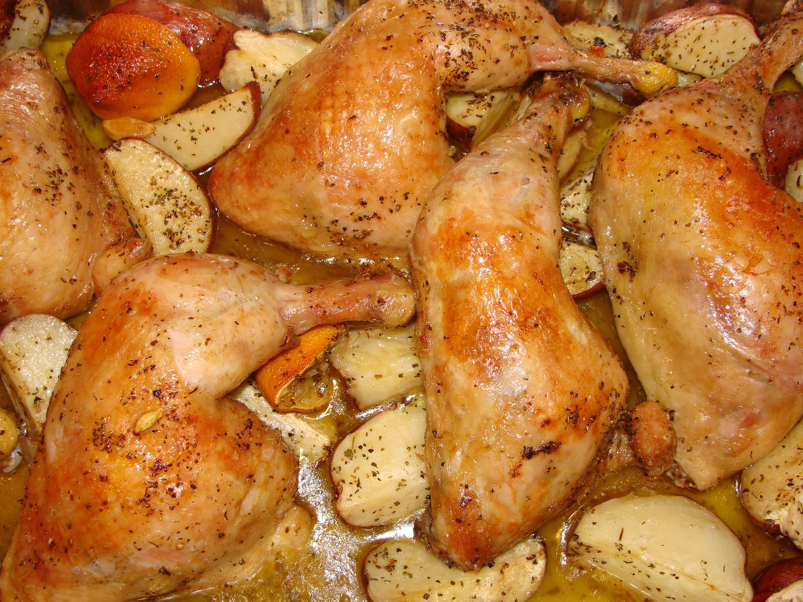 Baked Greek Chicken
 Just Cooking Roasted Greek Chicken and Potatoes
