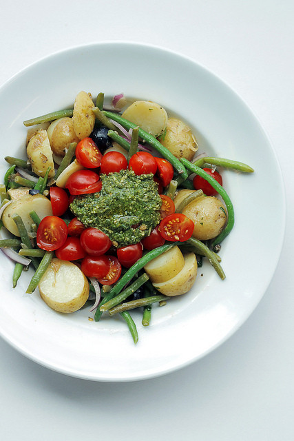 Beans Greens Tomatoes Potatoes
 SaladPride Green Beans Potatoes Tomatoes and Pesto