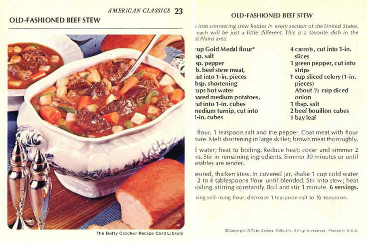 Betty Crocker Beef Stew
 Old Fashioned Beef stew America’s Classic Betty