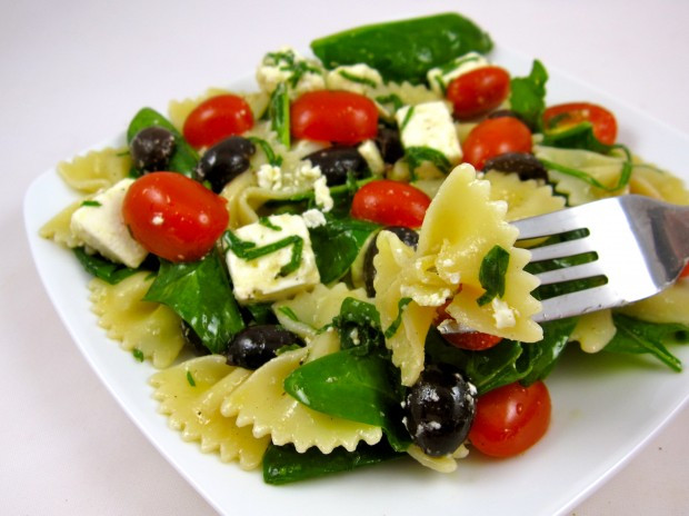 Bowtie Pasta Salad
 Greek Bow Tie Pasta Salad with Basil Ribbons