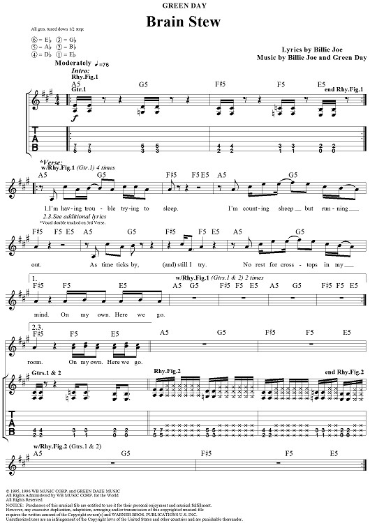 Brain Stew Chords
 Brain Stew Sheet Music Music for Piano and More