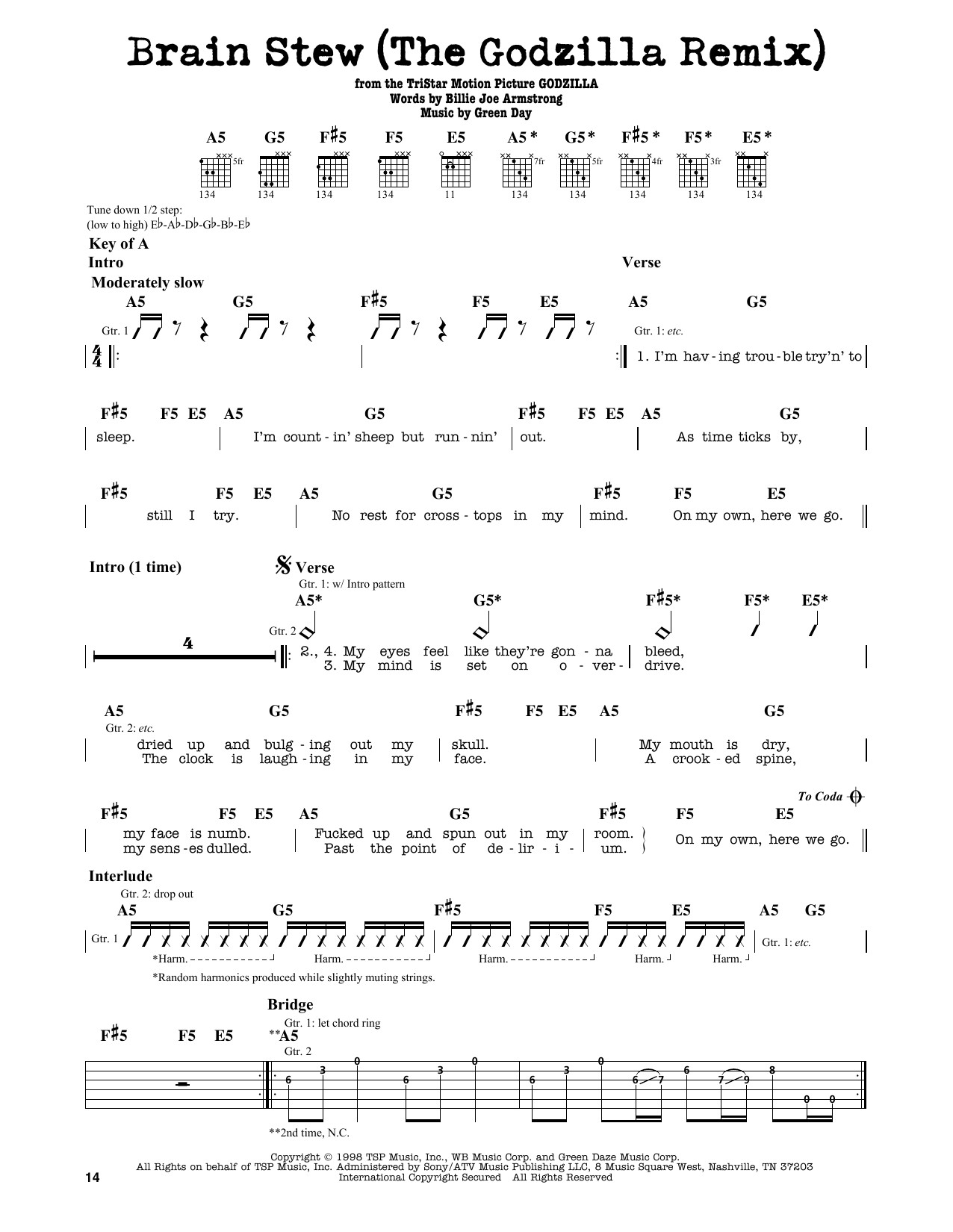 Brain Stew Chords
 Brain Stew The Godzilla Remix by Green Day Guitar Lead