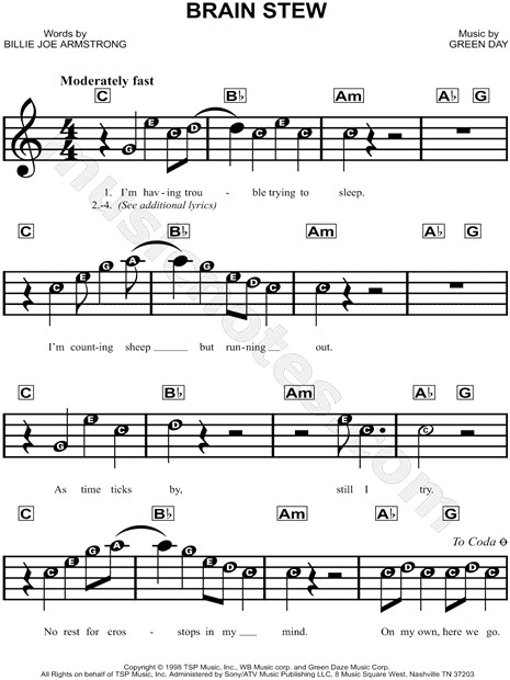 Brain Stew Chords
 Green Day "Brain Stew" Sheet Music for Beginners in C