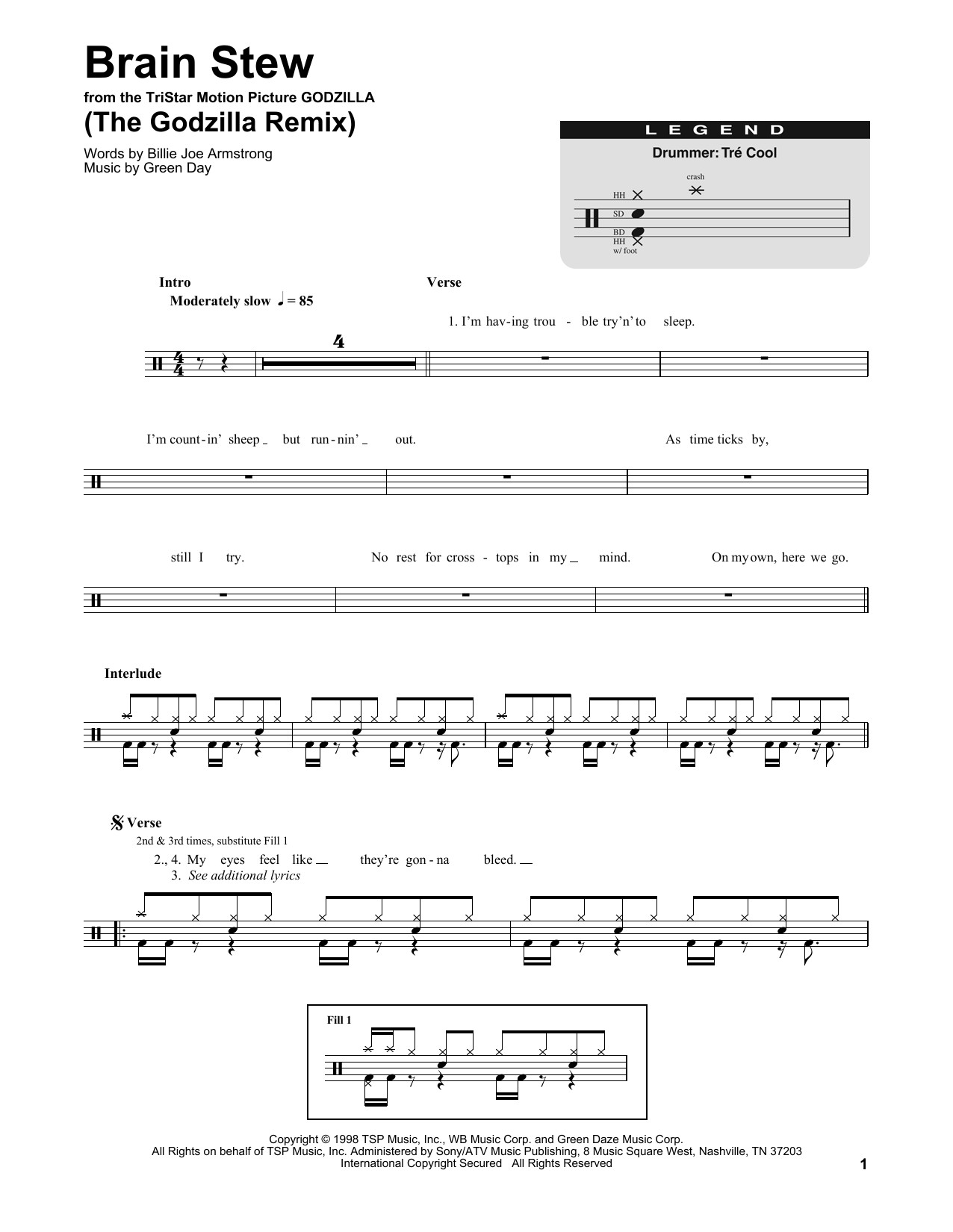 Brain Stew Chords
 Brain Stew The Godzilla Remix sheet music by Green Day