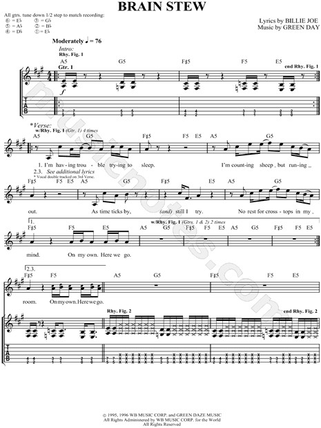 Brain Stew Chords
 Green Day "Brain Stew" Guitar Tab in A Major Download