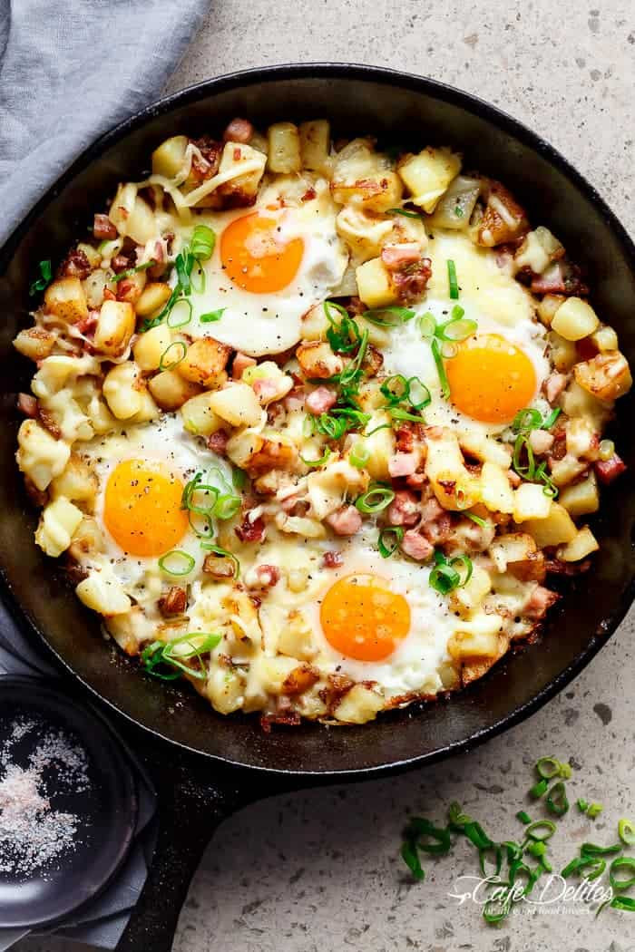 Breakfast Hash Recipe
 Cheesy Bacon And Egg Hash Breakfast Skillet Cafe Delites