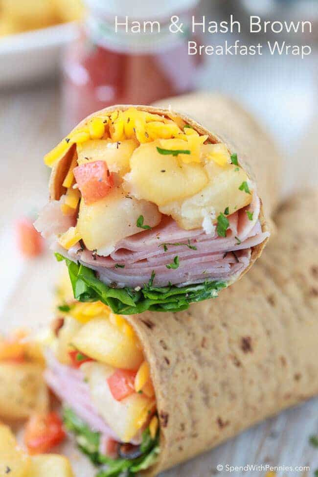Breakfast Without Eggs
 Ham & Hash Brown Breakfast Wraps without Eggs