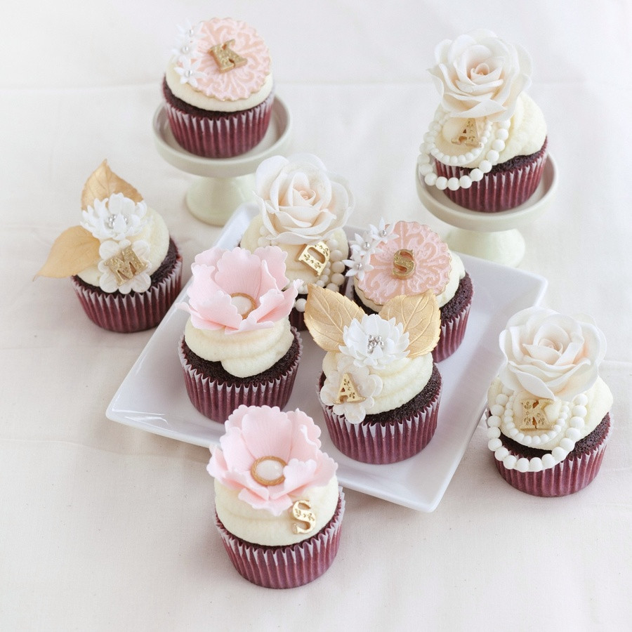 Bridal Shower Cupcakes
 Romantic Pink And Gold Bridal Shower Cupcakes