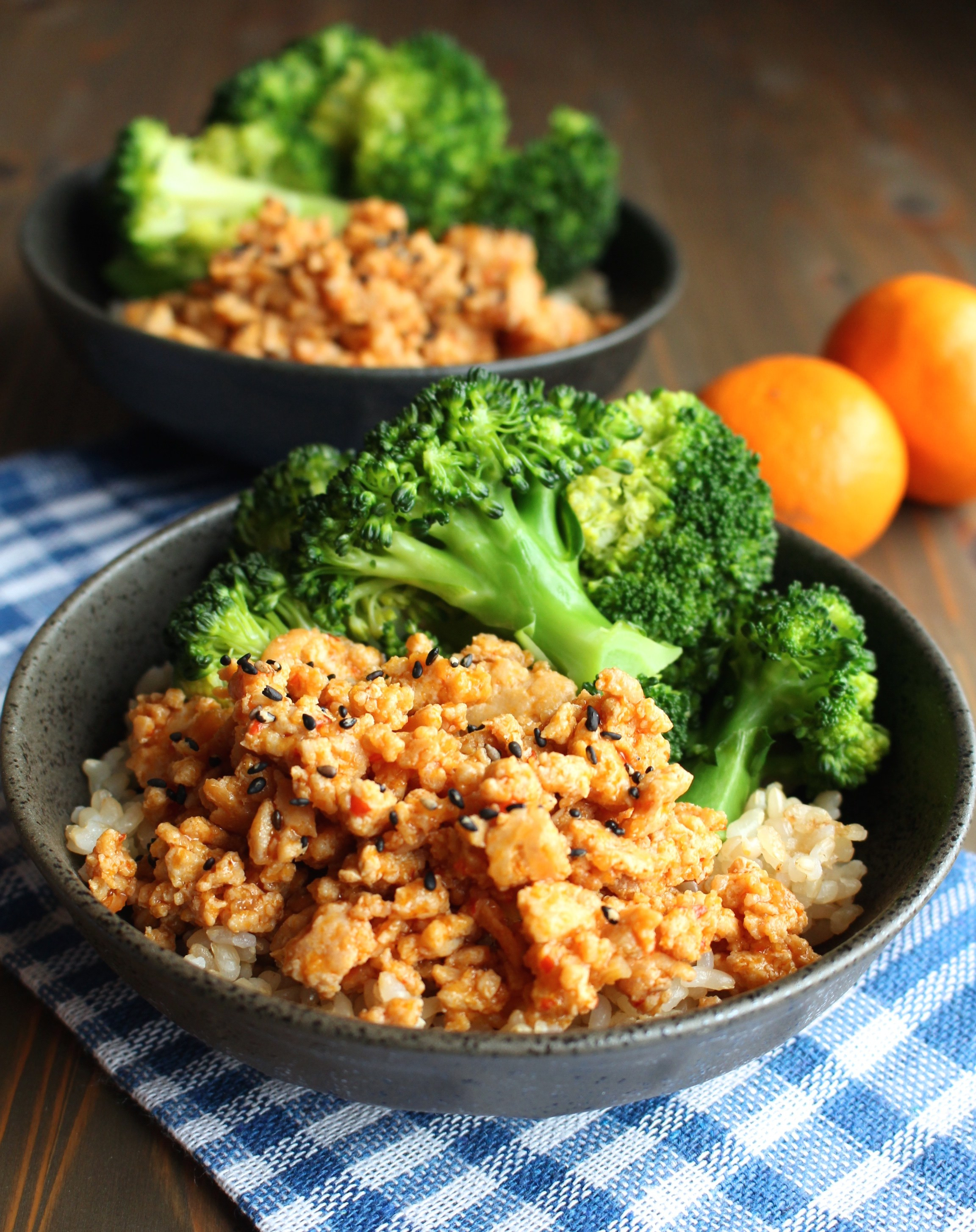 Broccoli And Rice
 Orange Ground Chicken Rice Bowls
