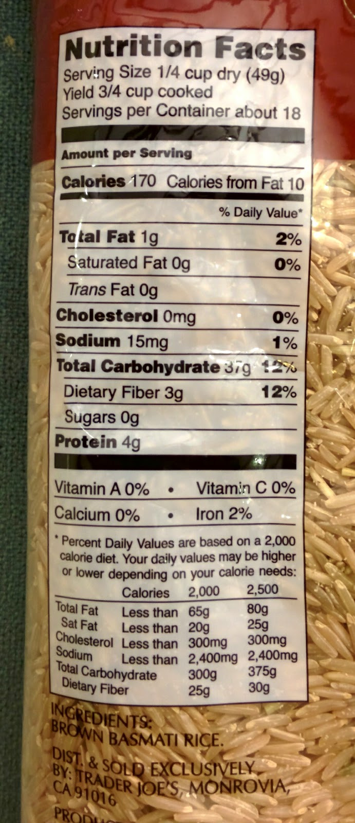 Brown Rice Calories
 Trader Joe s Nutrition Labels Trader Joe s Brown Basmati Rice