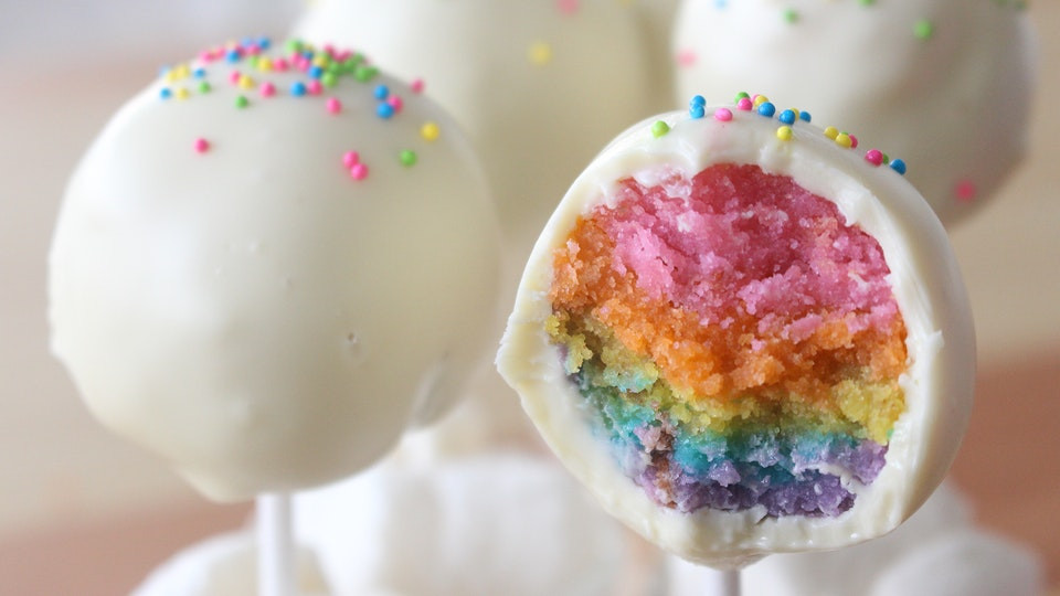Cake Pop Recipes
 Surprise Rainbow Cake Pops Recipe