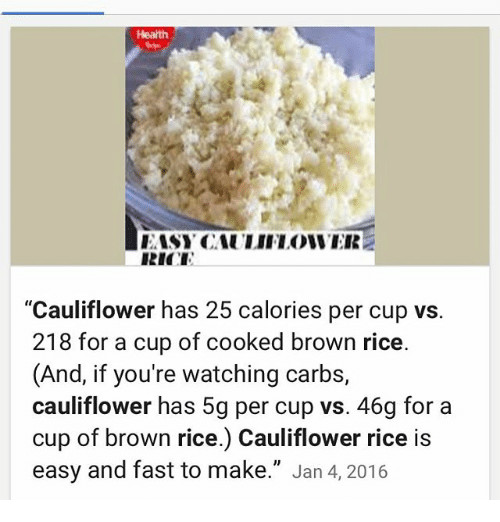 Cauliflower Rice Nutrition
 Health LASYCIULUI LOWER LIRICE Cauliflower Has 25 Calories