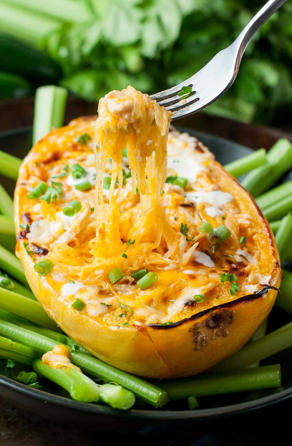 Chicken And Spaghetti Squash
 Cheesy Buffalo Chicken Spaghetti Squash Bowls