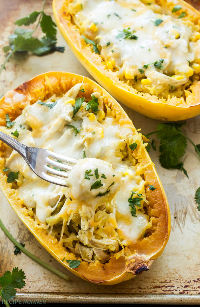 Chicken And Spaghetti Squash
 Green Chile Chicken Enchilada Stuffed Spaghetti Squash