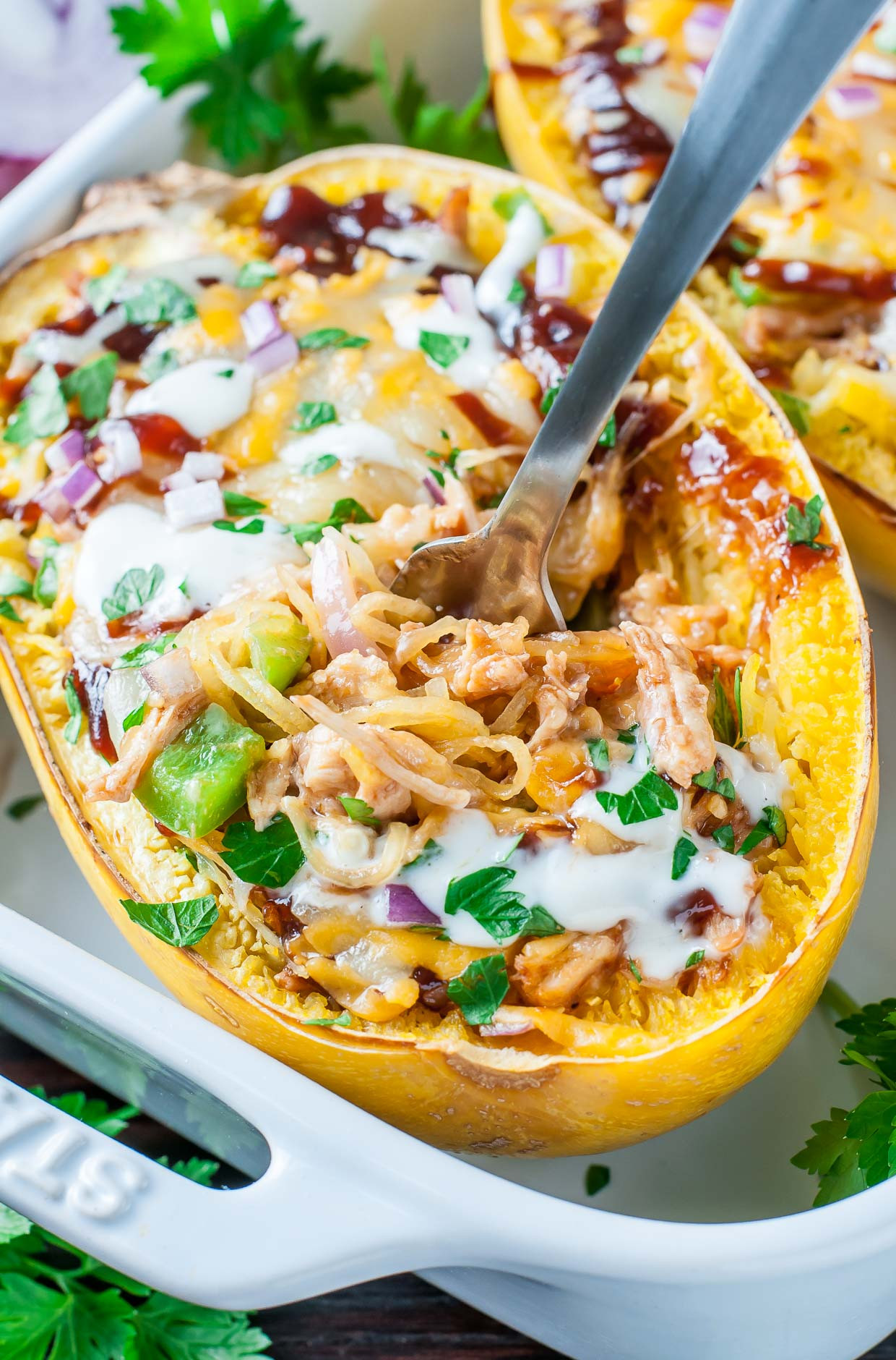 Chicken Spaghetti Squash
 BBQ Chicken Spaghetti Squash Peas And Crayons