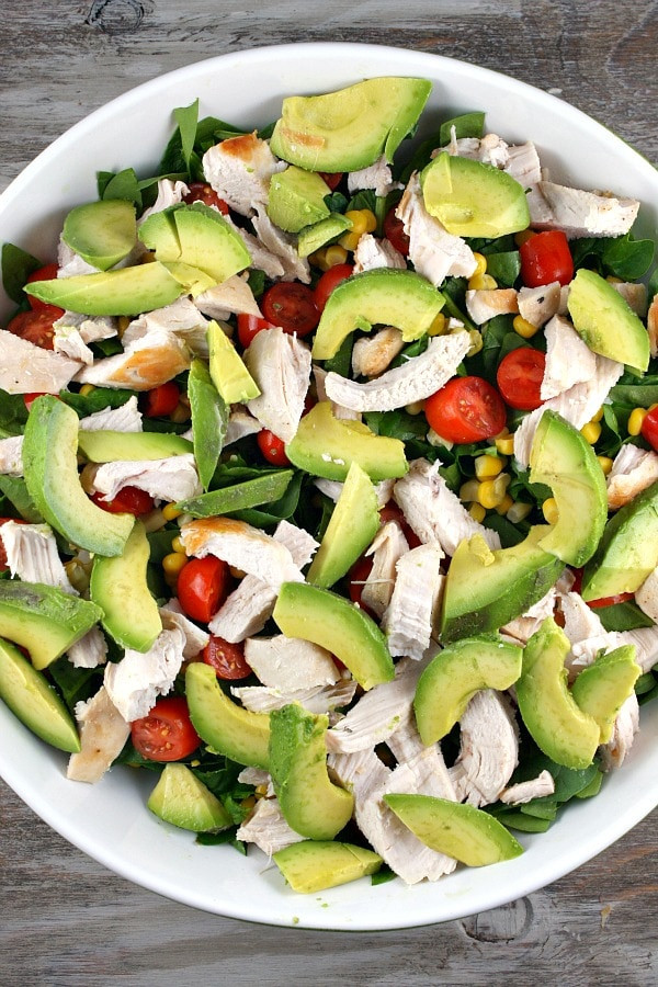 Chicken Spinach Salad
 Spinach Salad with Chicken Avocado and Goat Cheese