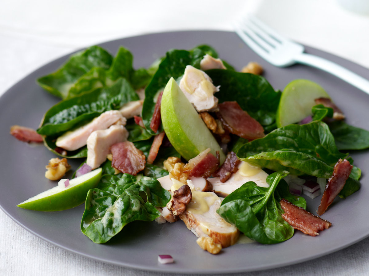 Chicken Spinach Salad
 Spinach Salad with Smoked Chicken Apple Walnuts and