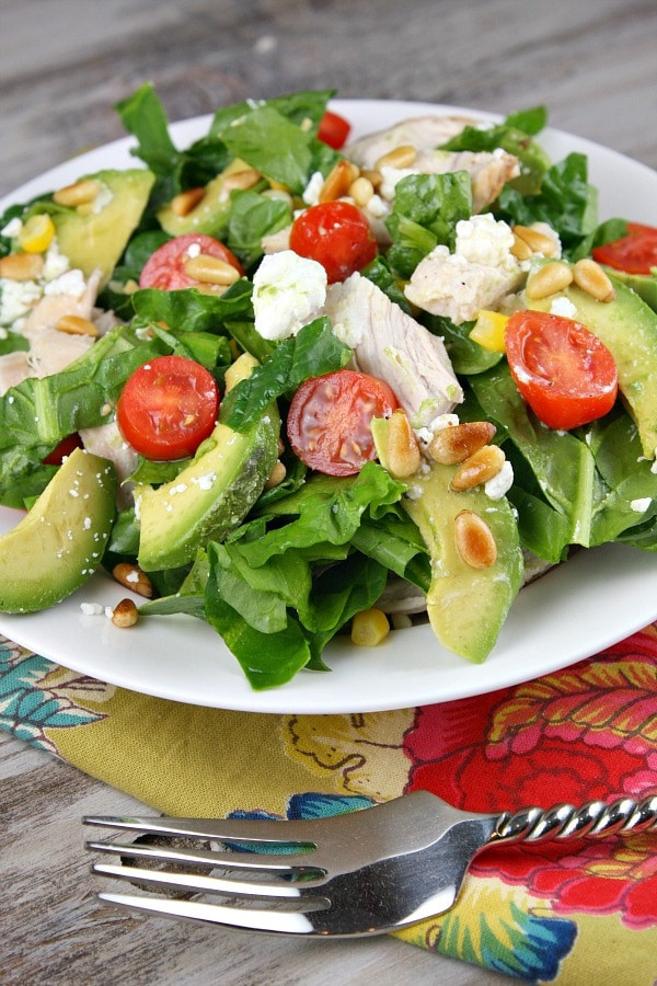 Chicken Spinach Salad
 Spinach Salad with Chicken Avocado and Goat Cheese