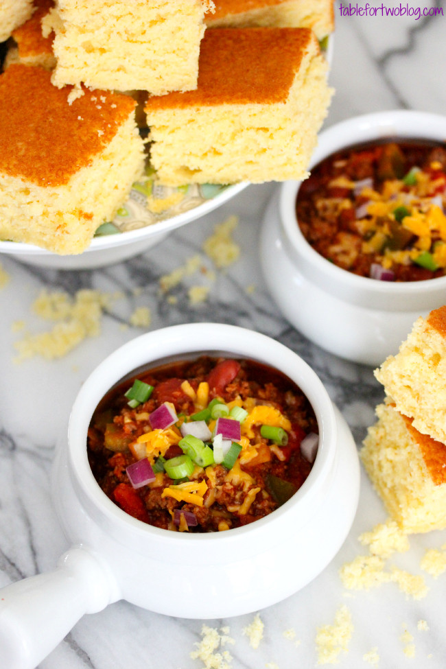 Chili And Cornbread
 Slow Cooker Chili & Cornbread Table for Two