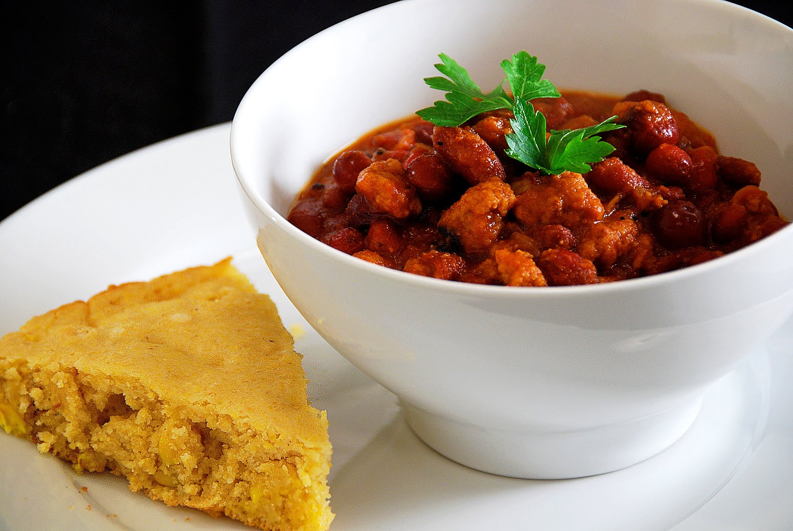 Chili And Cornbread
 Three Bean Beef Chili with Honey Cornbread