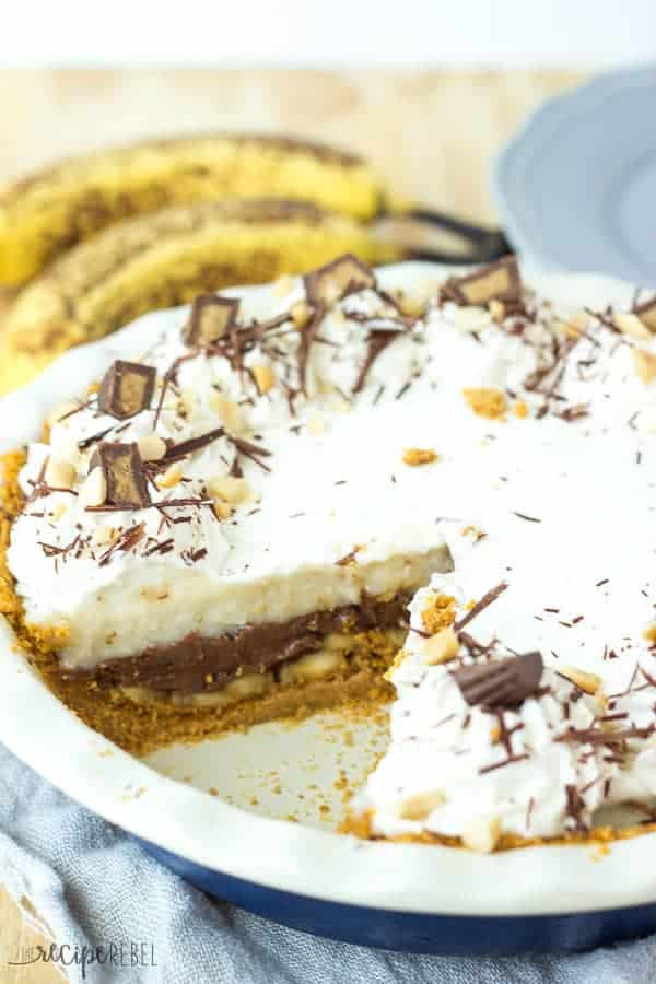 Chocolate Banana Cream Pie
 No Bake Reese Peanut Butter Chocolate Banana Cream Pie