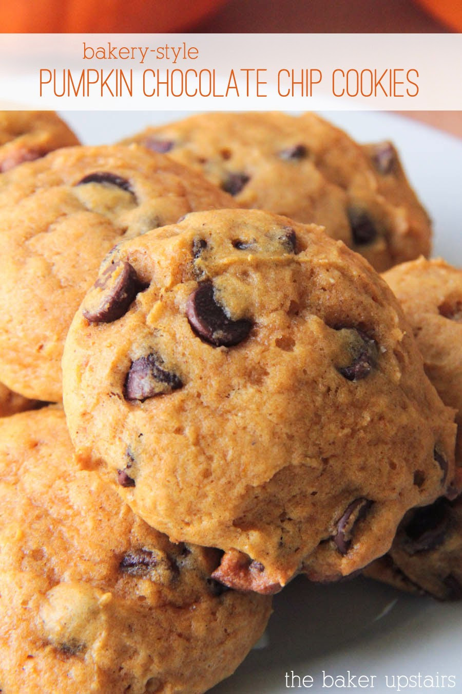 Chocolate Chip Pumpkin Cookies
 The Baker Upstairs bakery style pumpkin chocolate chip