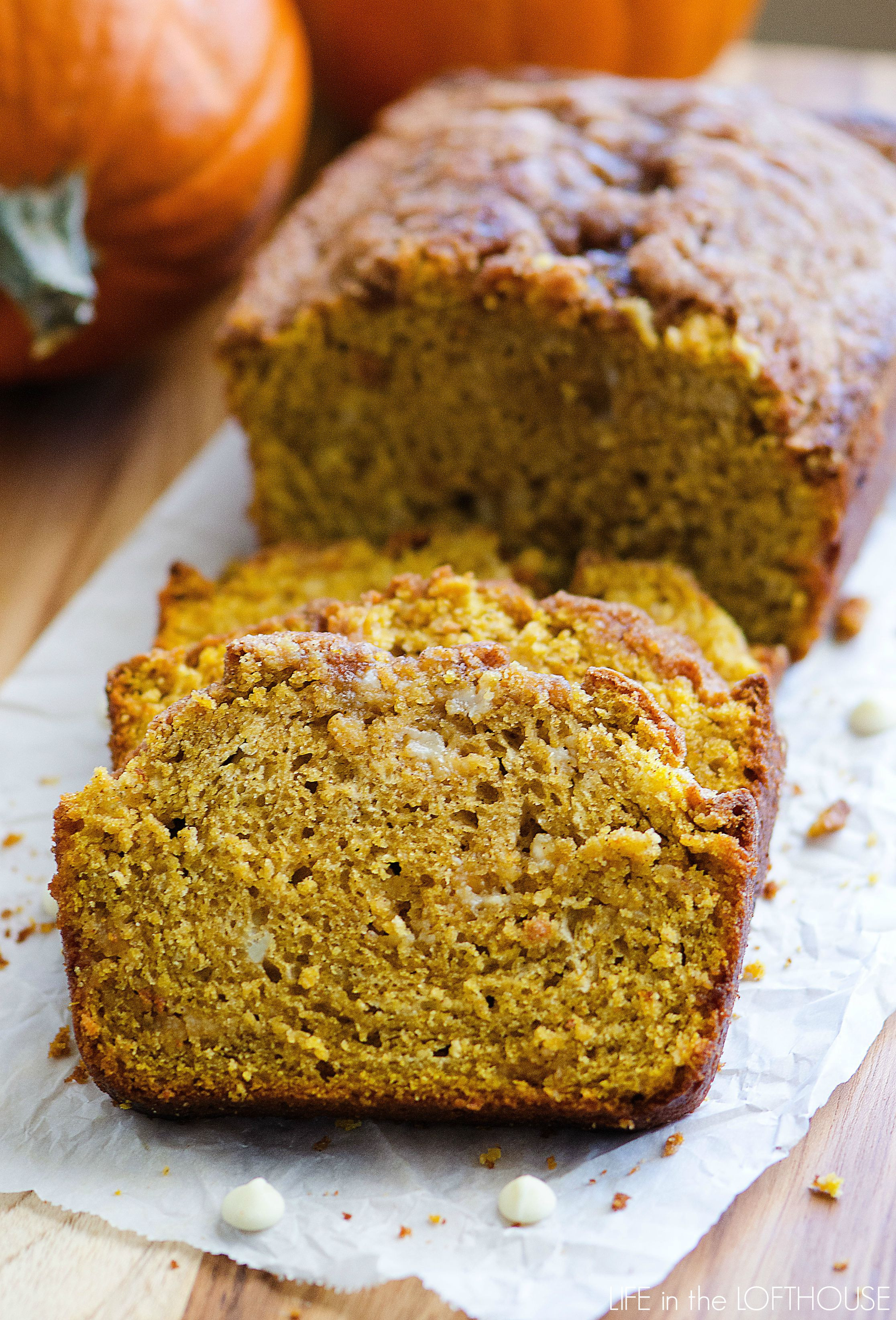 Chocolate Pumpkin Bread
 White Chocolate Pumpkin Bread with Streusel Topping