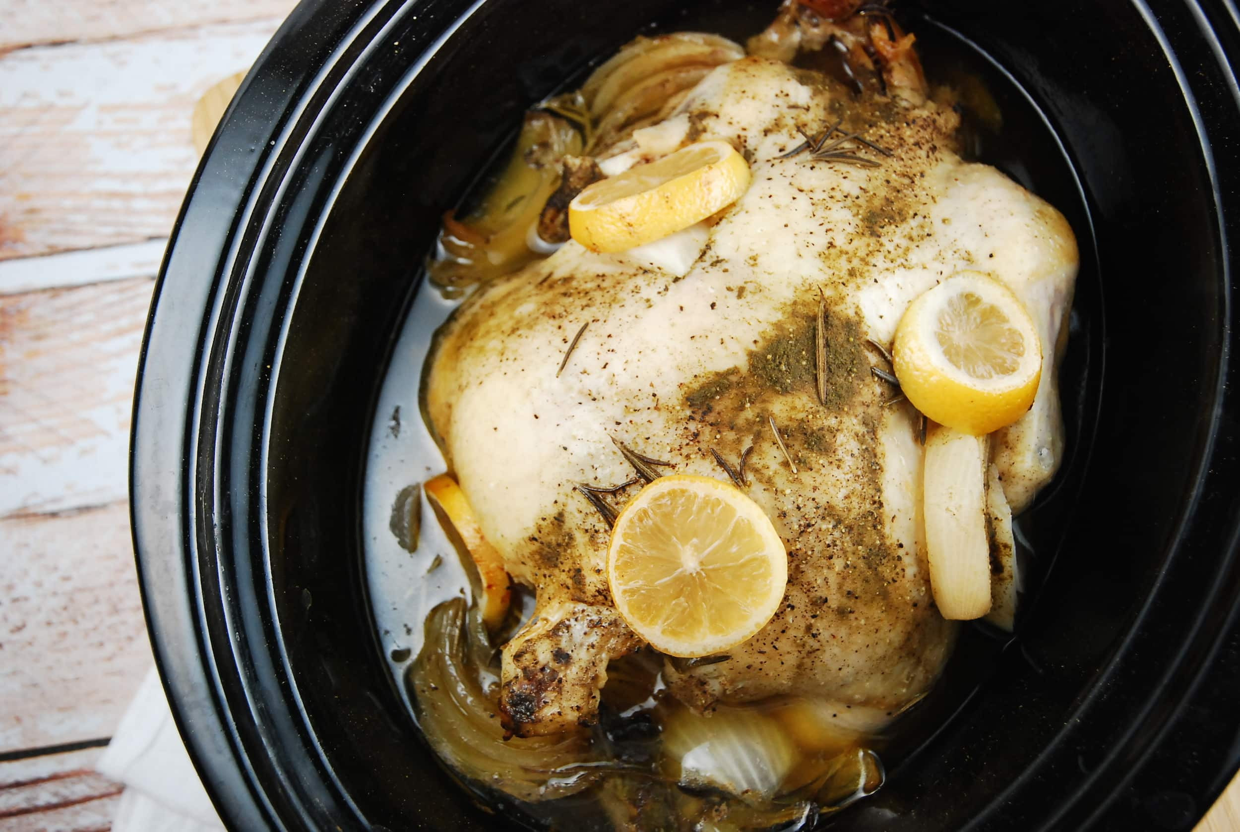 Cook Whole Chicken In Crock Pot
 Crock Pot Lemon Rosemary Whole Chicken Recipe 3 6 Points