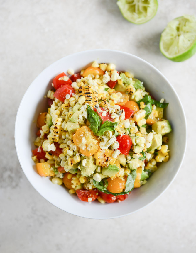 Corn Tomato Salad
 Easy Grilled Corn Tomato Salad with Blue Cheese and Basil