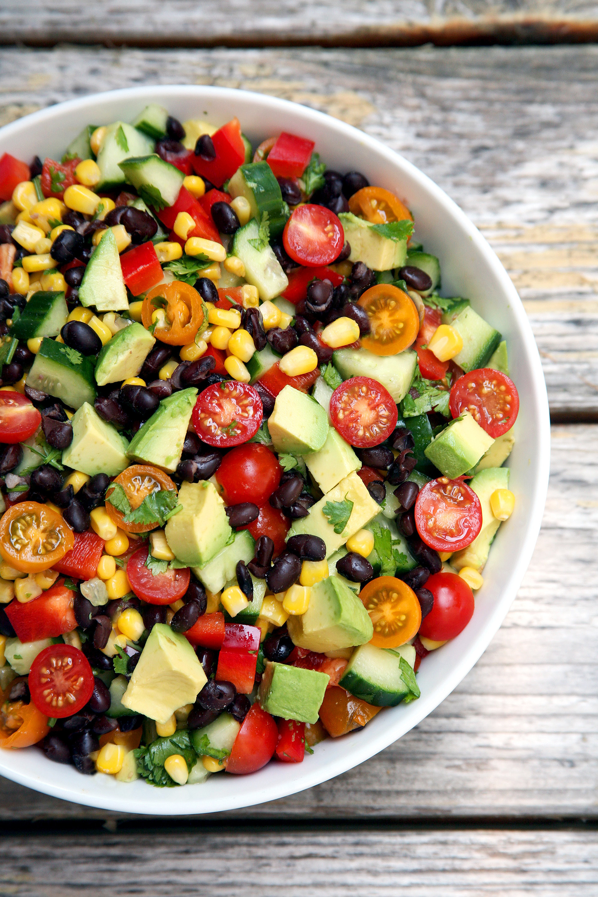 Corn Tomato Salad
 Cucumber Black Bean Corn Tomato and Avocado Salad