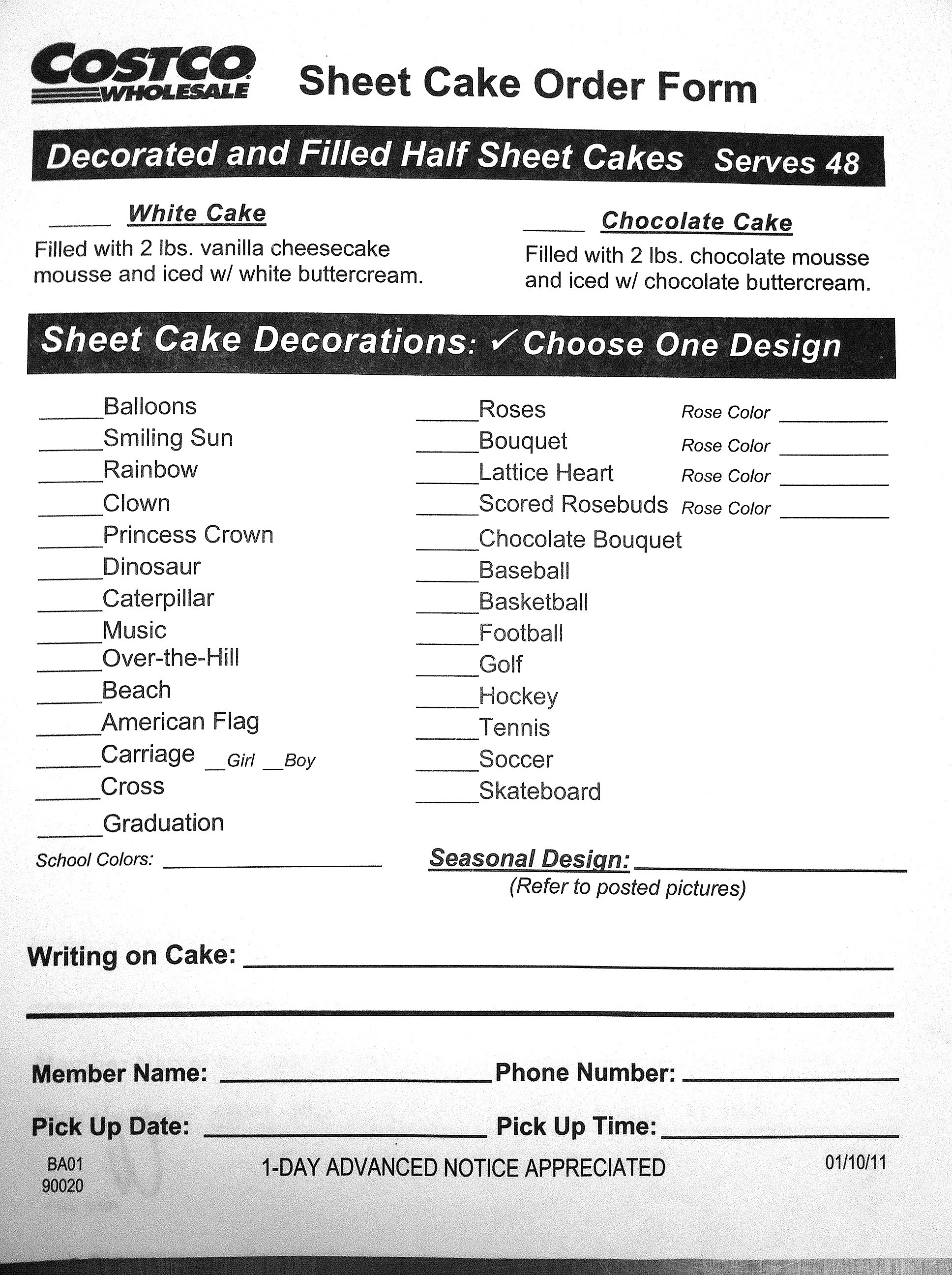 Costco Sheet Cake Prices
 Costco US Bakery Sheet Cake Order Form