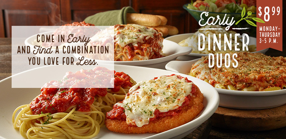 Dinner Around Me
 Early Dinner Duos Specials Olive Garden Italian
