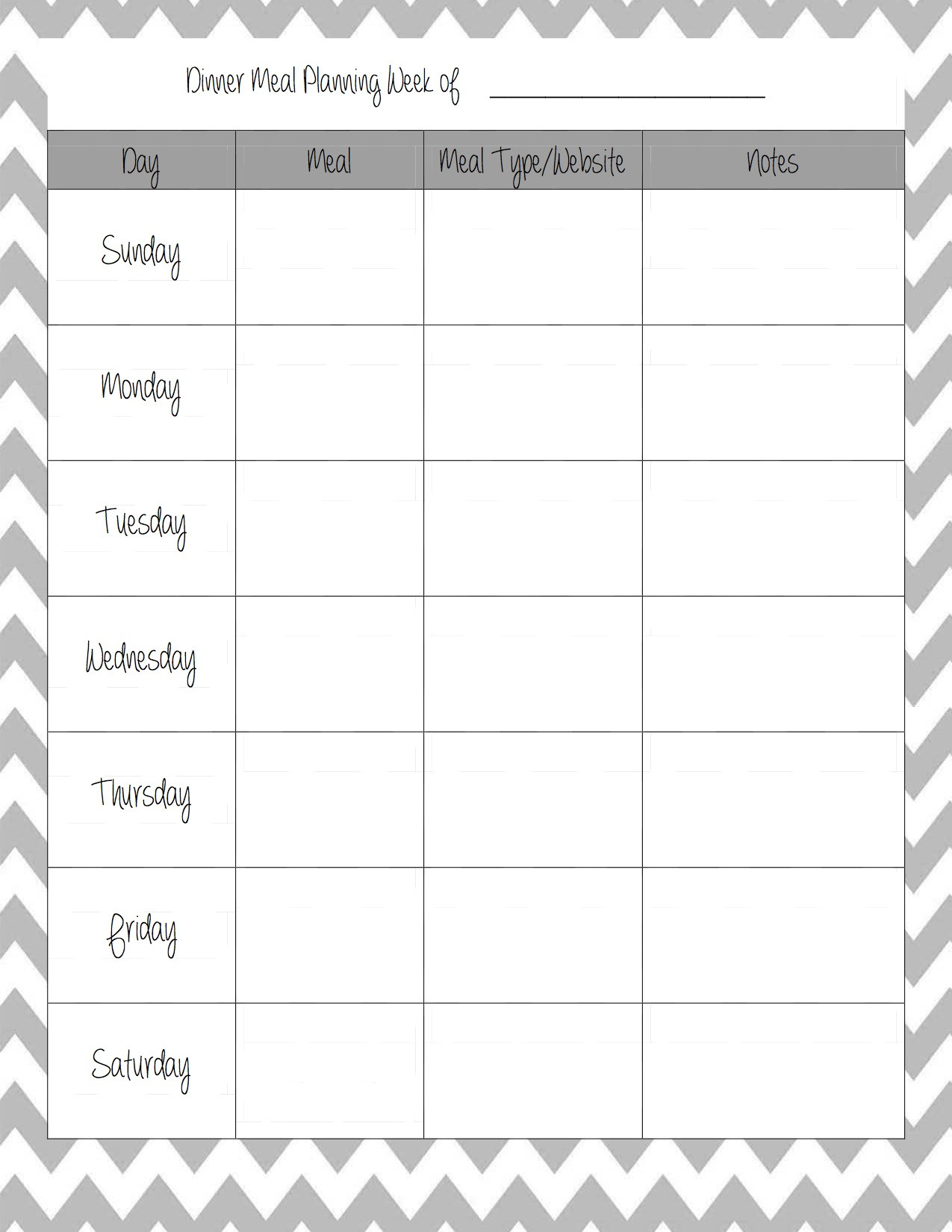 Dinner Menu Template
 Weekly Menu Template