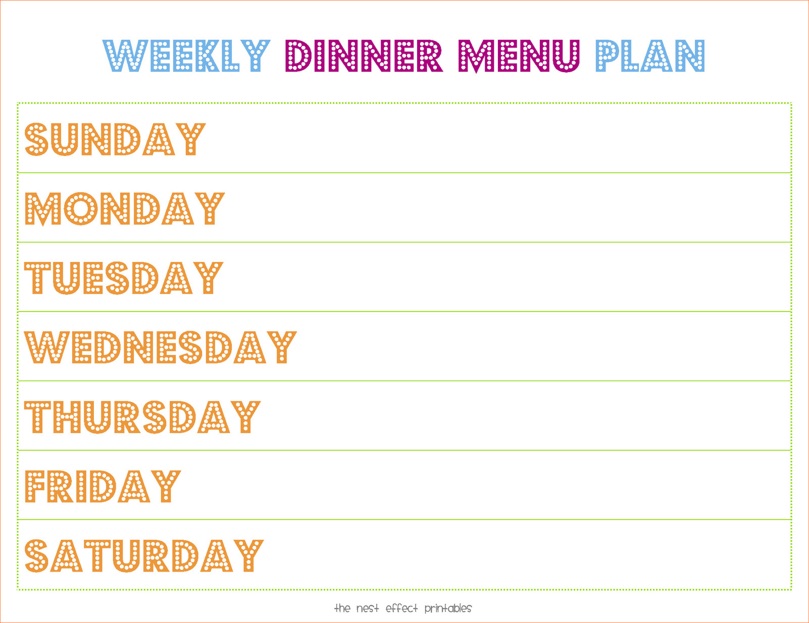 Dinner Menu Template
 5 weekly dinner menu template