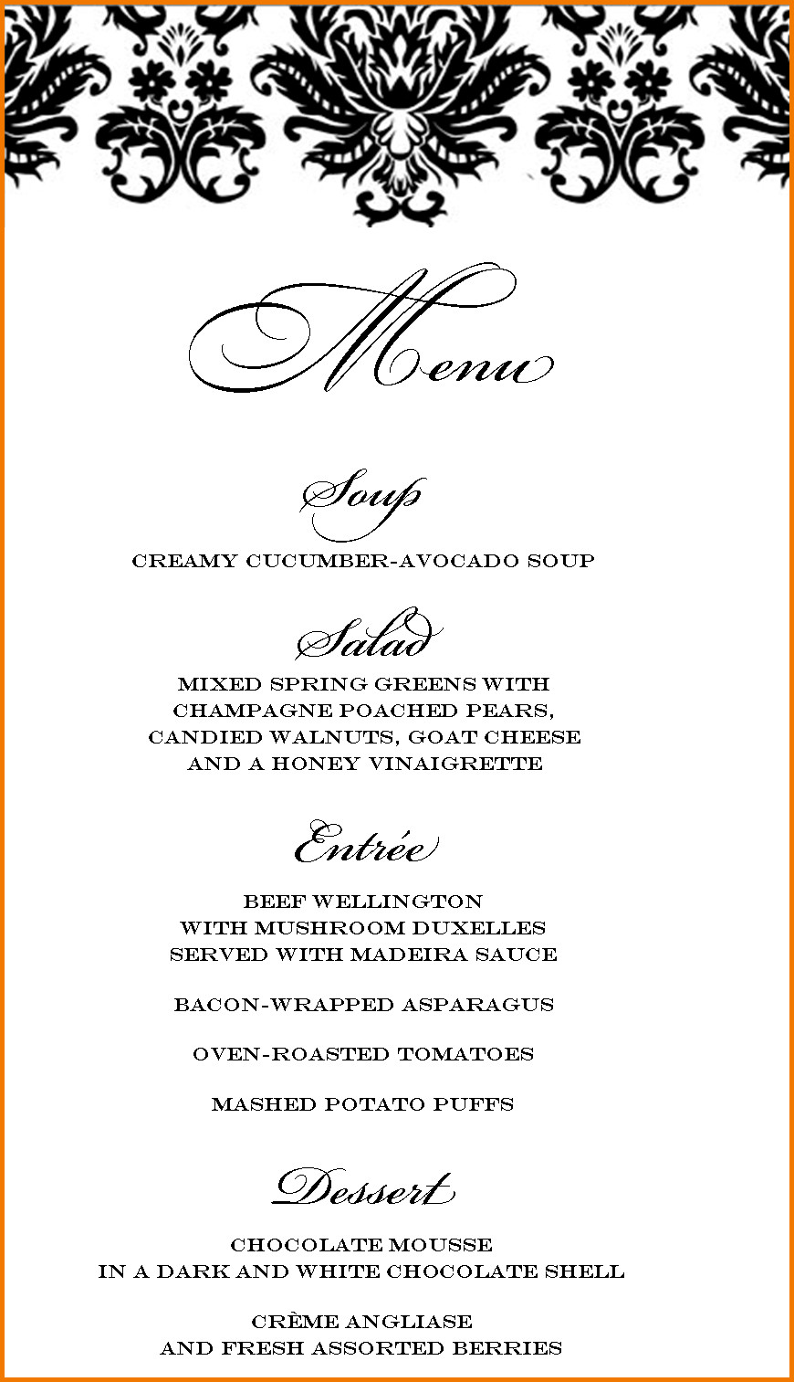 Dinner Menu Template
 Dinner party menu template