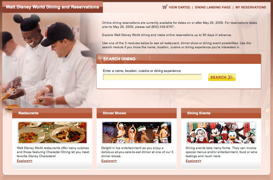 Disney Dinner Reservations
 Disney World line Dining Reservation System