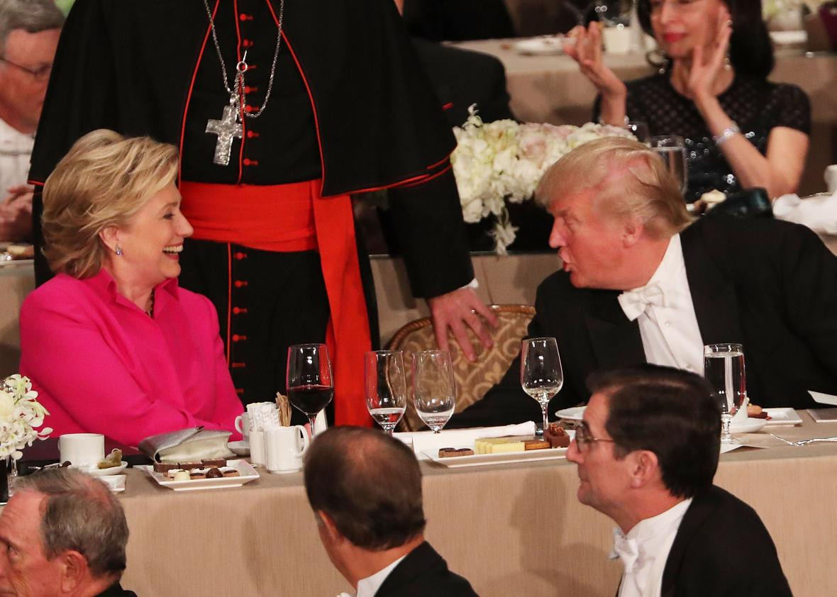 Donald Trump Al Smith Dinner
 Hillary and Donald’s nice “private” moment at the Al Smith
