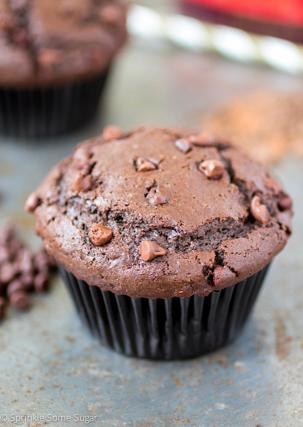 Double Chocolate Chip Muffins
 Fudgy Double Chocolate Chip Muffins Sprinkle Some Sugar